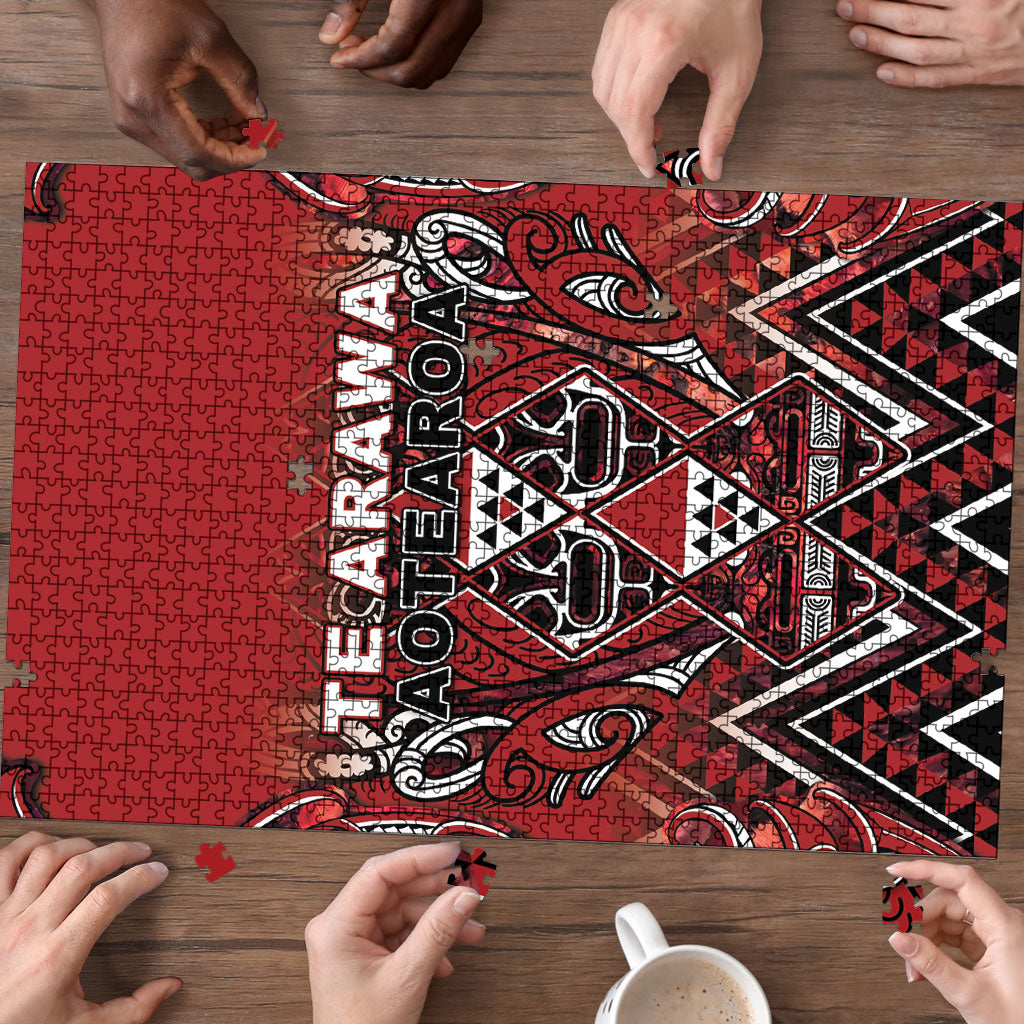 Aotearoa Te Arawa Puzzle Maori Tribal Dark Red Paua Shell Pattern