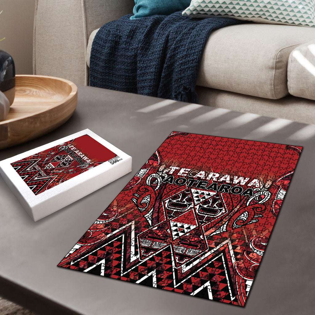 Aotearoa Te Arawa Puzzle Maori Tribal Dark Red Paua Shell Pattern