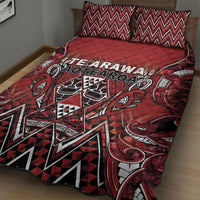 Aotearoa Te Arawa Quilt Bed Set Maori Tribal Dark Red Paua Shell Pattern