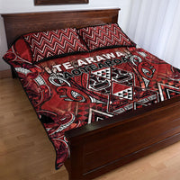 Aotearoa Te Arawa Quilt Bed Set Maori Tribal Dark Red Paua Shell Pattern