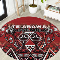 Aotearoa Te Arawa Round Carpet Maori Tribal Dark Red Paua Shell Pattern