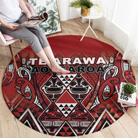 Aotearoa Te Arawa Round Carpet Maori Tribal Dark Red Paua Shell Pattern