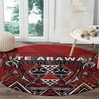 Aotearoa Te Arawa Round Carpet Maori Tribal Dark Red Paua Shell Pattern