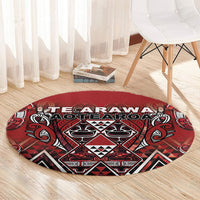 Aotearoa Te Arawa Round Carpet Maori Tribal Dark Red Paua Shell Pattern