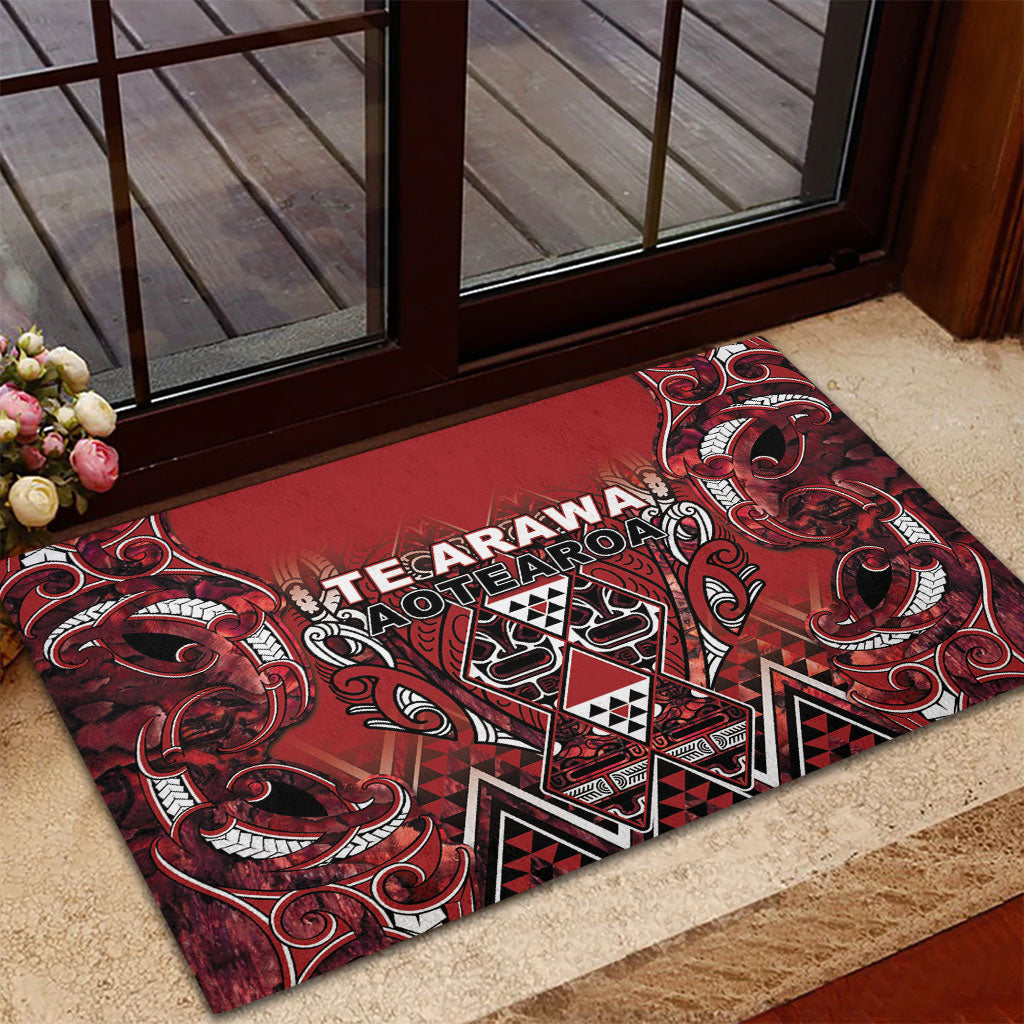 Aotearoa Te Arawa Rubber Doormat Maori Tribal Dark Red Paua Shell Pattern