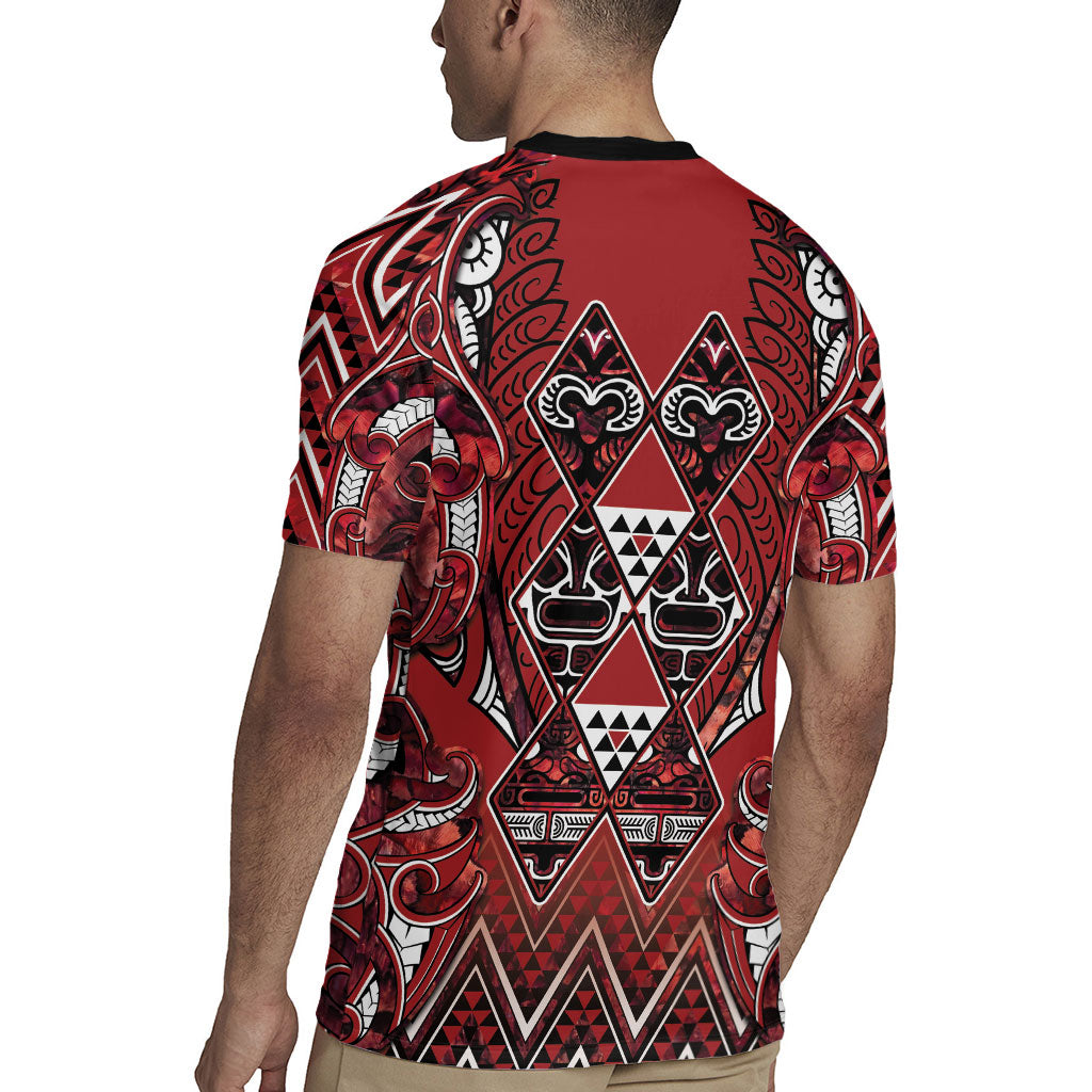 Aotearoa Te Arawa Rugby Jersey Maori Tribal Dark Red Paua Shell Pattern