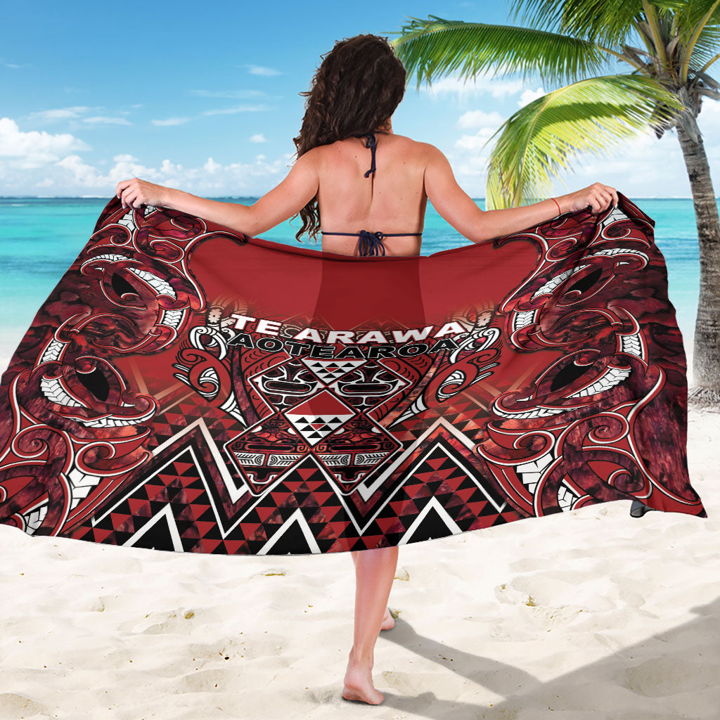 Aotearoa Te Arawa Sarong Maori Tribal Dark Red Paua Shell Pattern