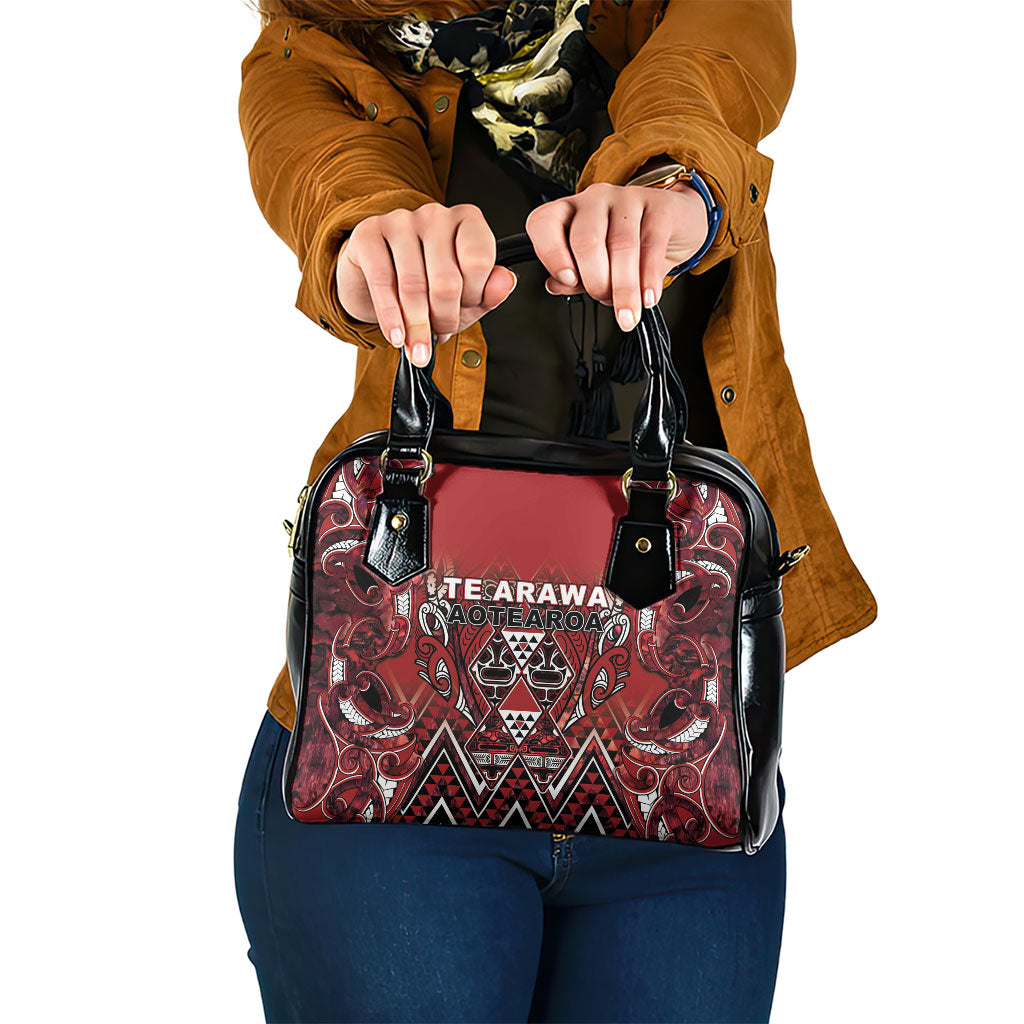 Aotearoa Te Arawa Shoulder Handbag Maori Tribal Dark Red Paua Shell Pattern DT05 One Size Red - Polynesian Pride