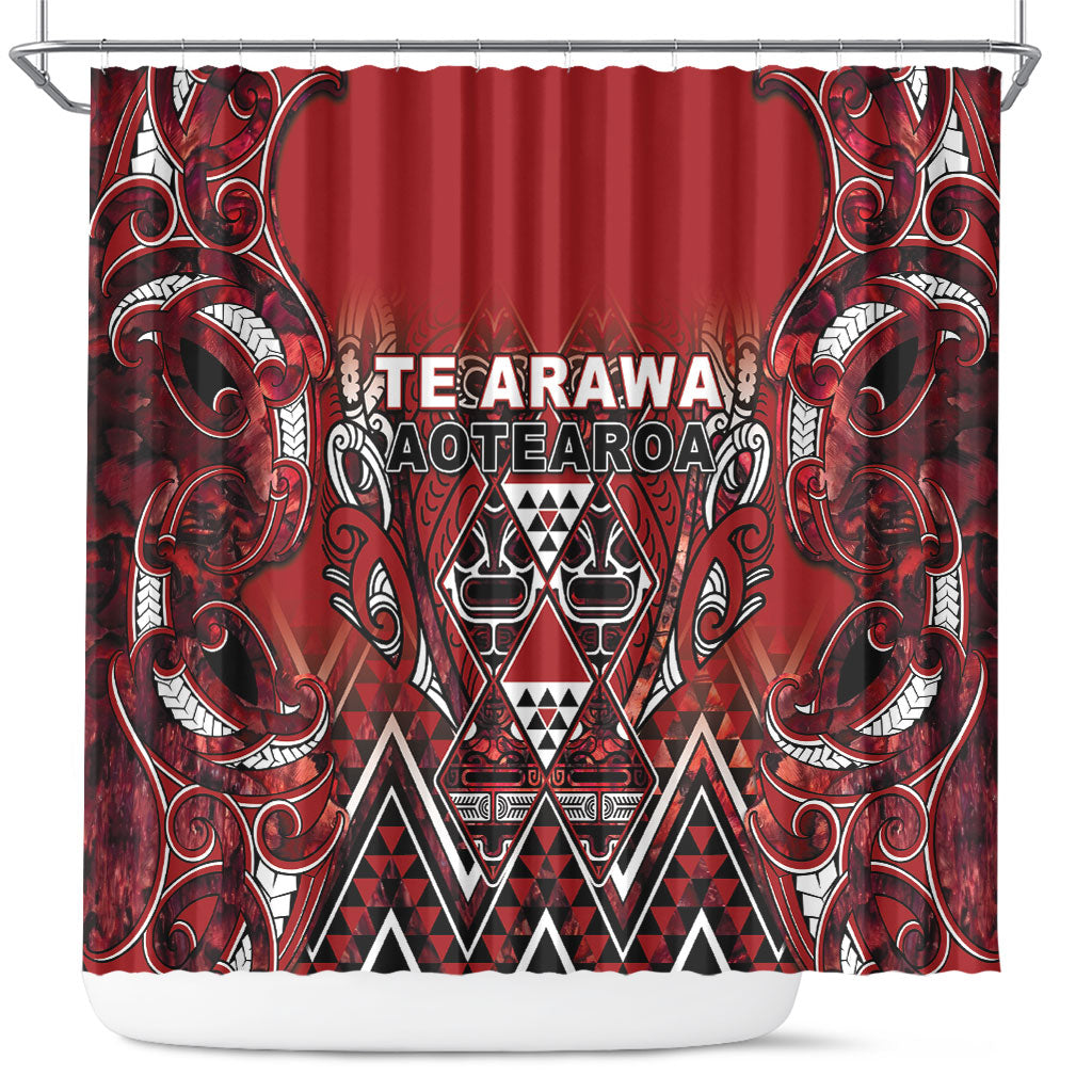Aotearoa Te Arawa Shower Curtain Maori Tribal Dark Red Paua Shell Pattern DT05 Red - Polynesian Pride
