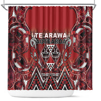 Aotearoa Te Arawa Shower Curtain Maori Tribal Dark Red Paua Shell Pattern