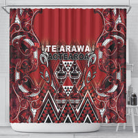 Aotearoa Te Arawa Shower Curtain Maori Tribal Dark Red Paua Shell Pattern