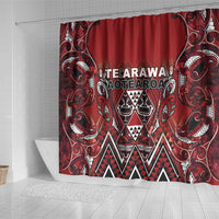 Aotearoa Te Arawa Shower Curtain Maori Tribal Dark Red Paua Shell Pattern