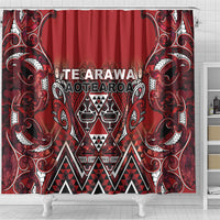 Aotearoa Te Arawa Shower Curtain Maori Tribal Dark Red Paua Shell Pattern