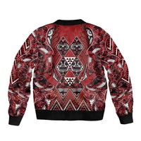 Aotearoa Te Arawa Sleeve Zip Bomber Jacket Maori Tribal Dark Red Paua Shell Pattern
