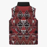Aotearoa Te Arawa Sleeveless Puffer Jacket Maori Tribal Dark Red Paua Shell Pattern