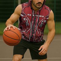 Aotearoa Te Arawa Sleeveless Zip Hoodie Maori Tribal Dark Red Paua Shell Pattern