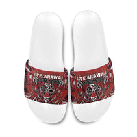 Aotearoa Te Arawa Slide Sandals Maori Tribal Dark Red Paua Shell Pattern
