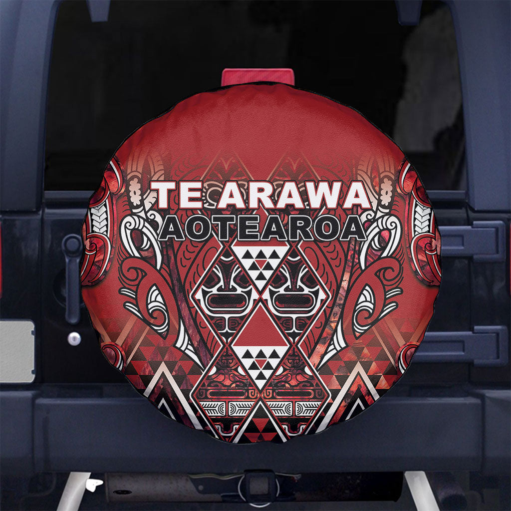 Aotearoa Te Arawa Spare Tire Cover Maori Tribal Dark Red Paua Shell Pattern DT05 No hole Red - Polynesian Pride