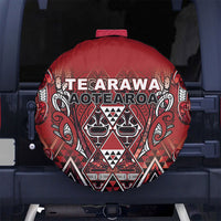 Aotearoa Te Arawa Spare Tire Cover Maori Tribal Dark Red Paua Shell Pattern
