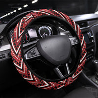 Aotearoa Te Arawa Steering Wheel Cover Maori Tribal Dark Red Paua Shell Pattern