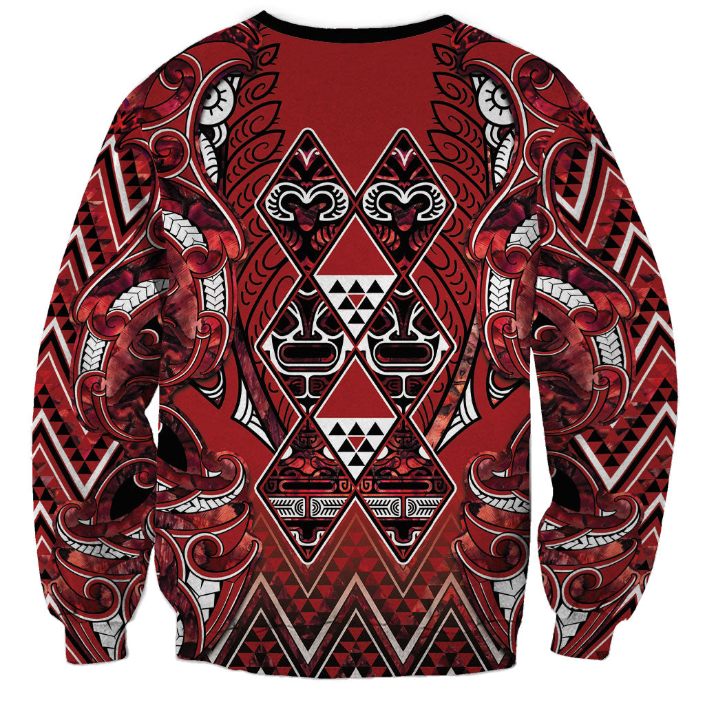 Aotearoa Te Arawa Sweatshirt Maori Tribal Dark Red Paua Shell Pattern
