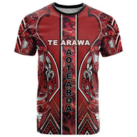 Aotearoa Te Arawa T Shirt Maori Tribal Dark Red Paua Shell Pattern