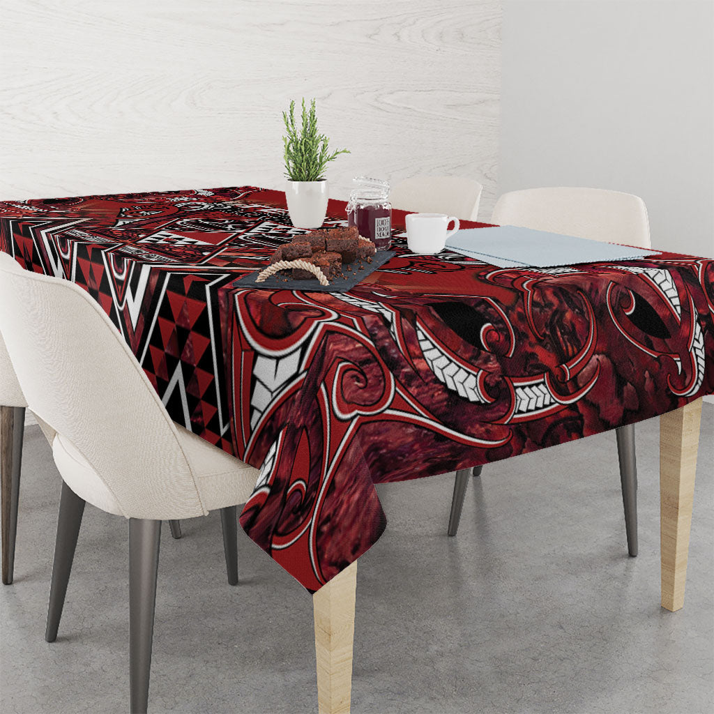 Aotearoa Te Arawa Tablecloth Maori Tribal Dark Red Paua Shell Pattern