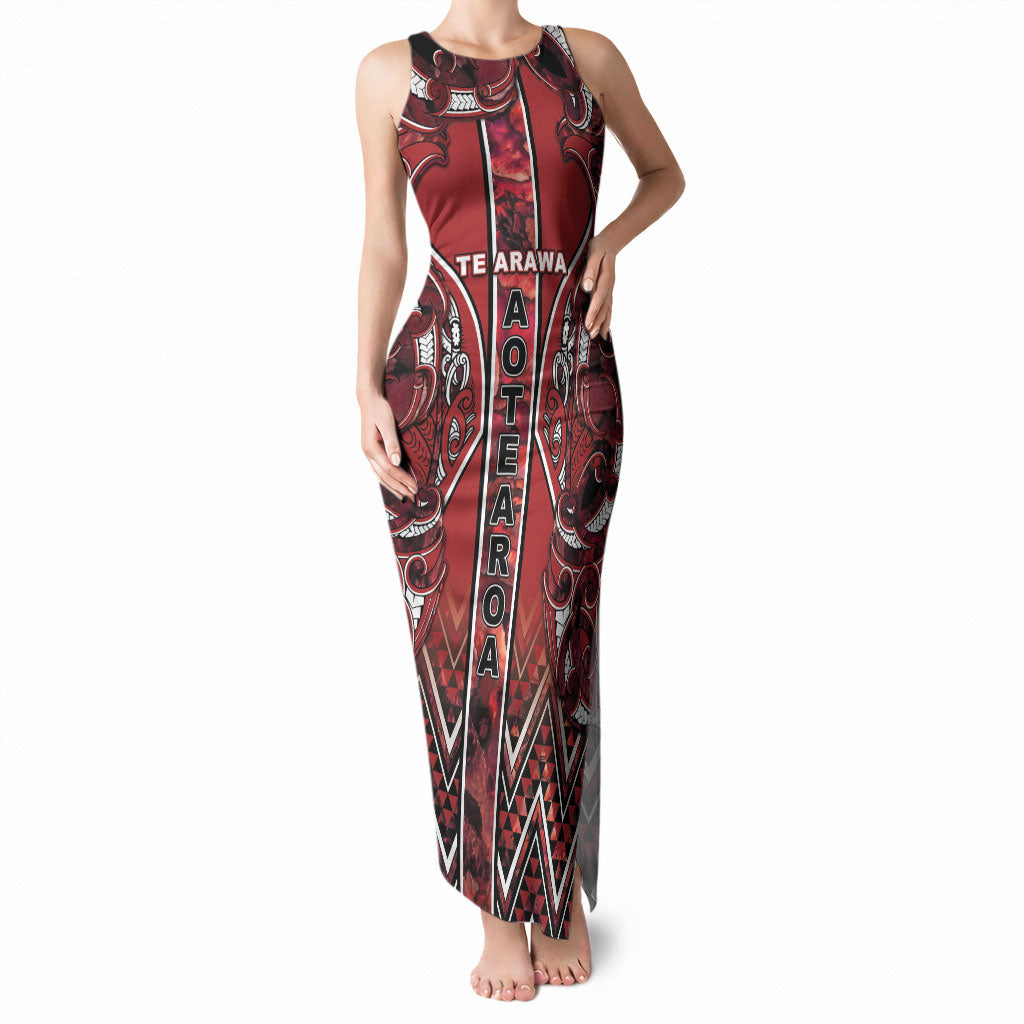 Aotearoa Te Arawa Tank Maxi Dress Maori Tribal Dark Red Paua Shell Pattern DT05 Women Red - Polynesian Pride