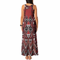Aotearoa Te Arawa Tank Maxi Dress Maori Tribal Dark Red Paua Shell Pattern