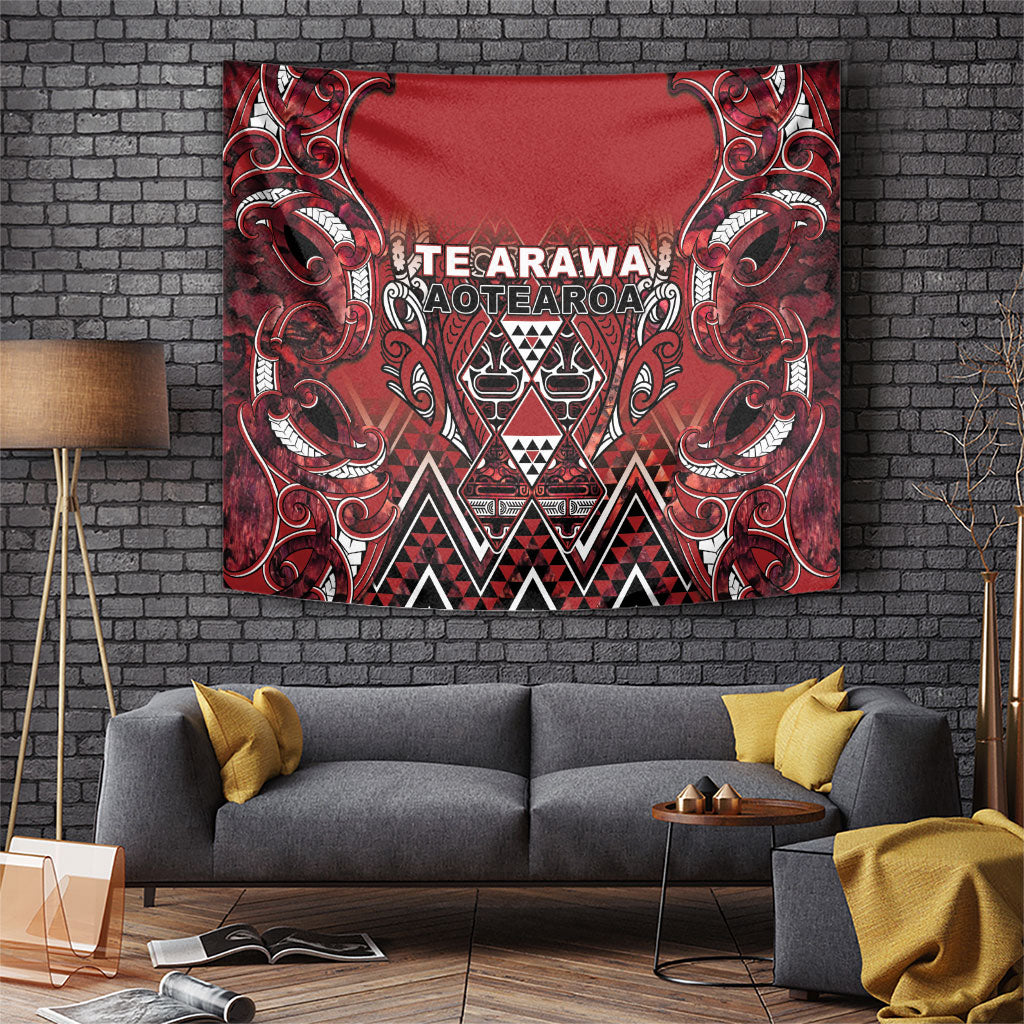 Aotearoa Te Arawa Tapestry Maori Tribal Dark Red Paua Shell Pattern DT05 Red - Polynesian Pride