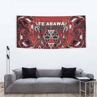 Aotearoa Te Arawa Tapestry Maori Tribal Dark Red Paua Shell Pattern