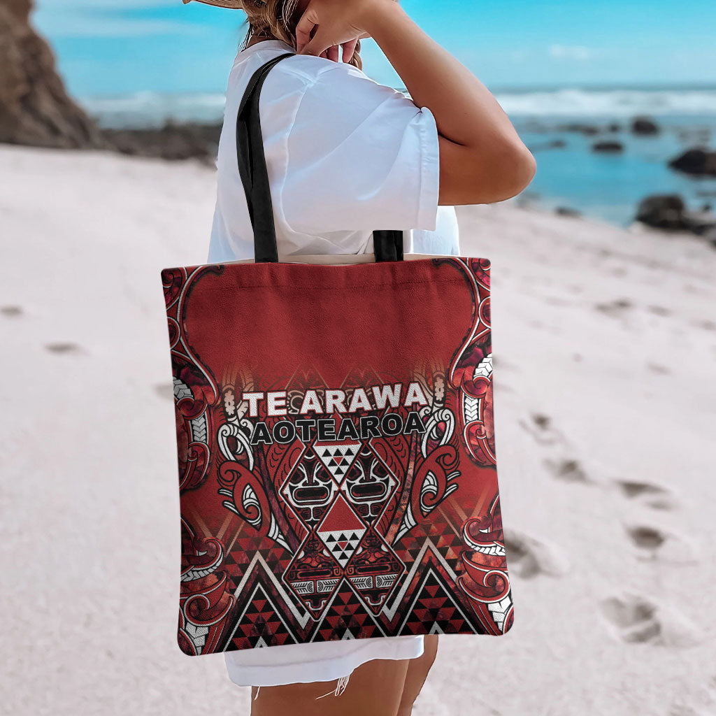 Aotearoa Te Arawa Tote Bag Maori Tribal Dark Red Paua Shell Pattern