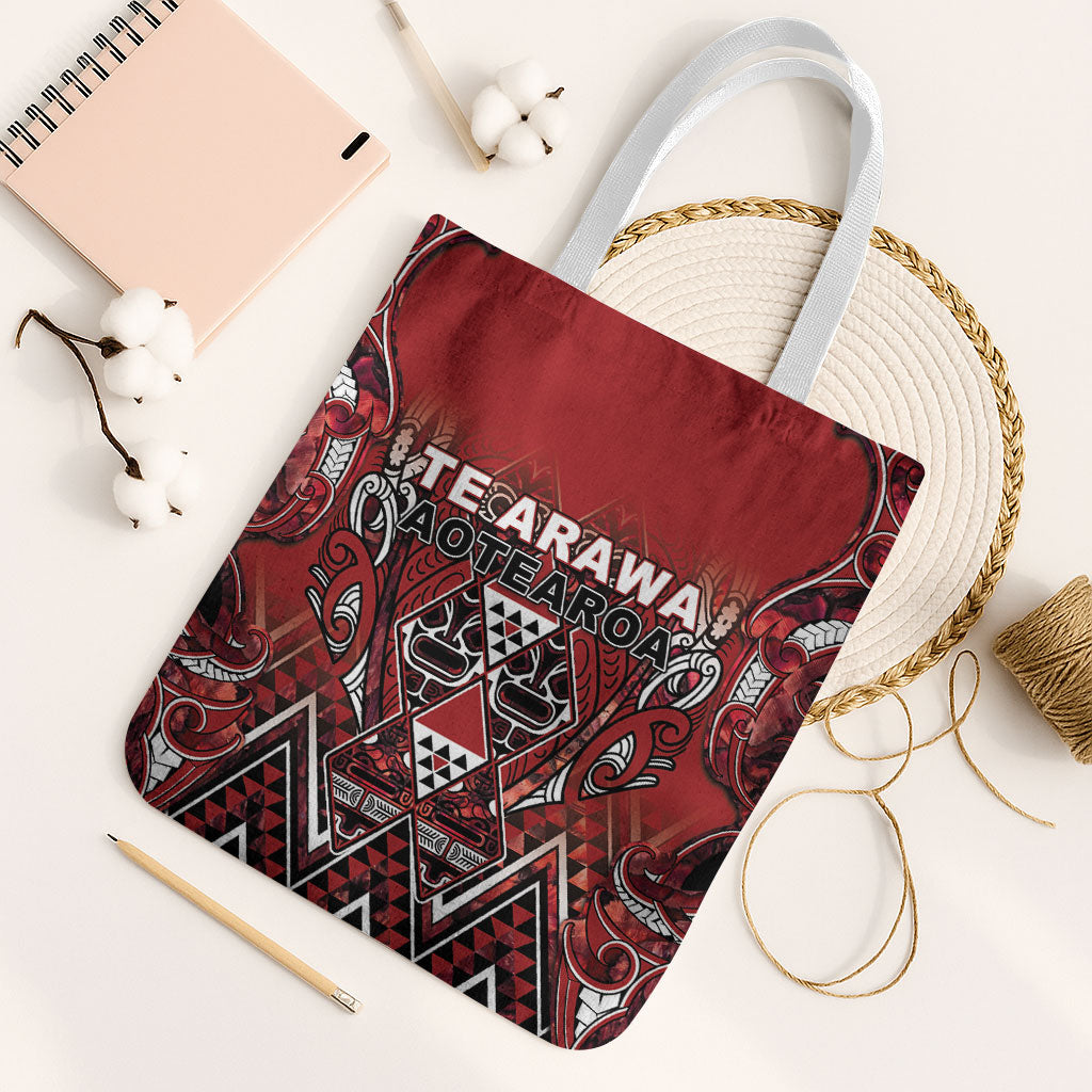Aotearoa Te Arawa Tote Bag Maori Tribal Dark Red Paua Shell Pattern