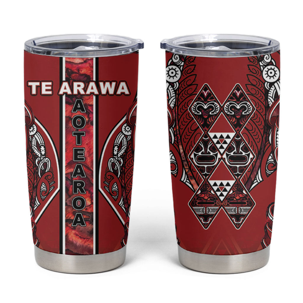 Aotearoa Te Arawa Tumbler Cup Maori Tribal Dark Red Paua Shell Pattern