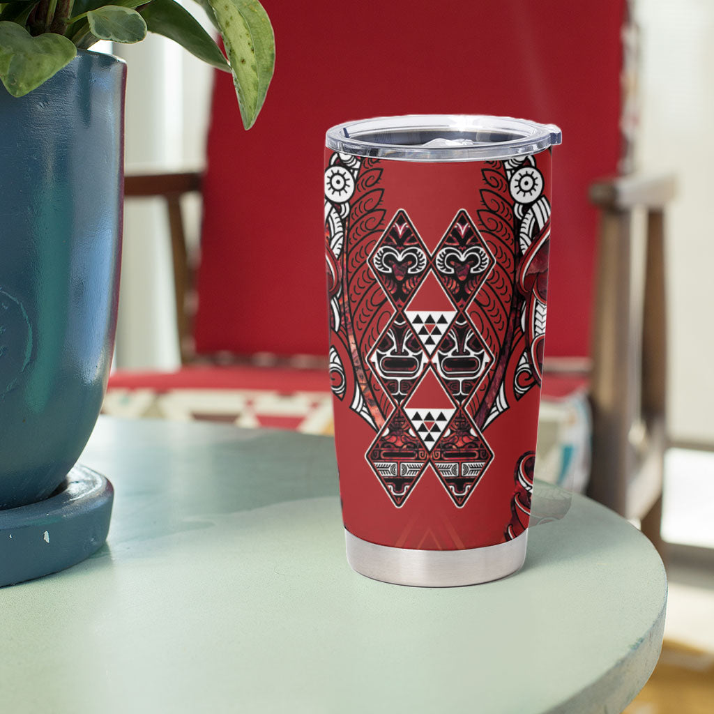 Aotearoa Te Arawa Tumbler Cup Maori Tribal Dark Red Paua Shell Pattern