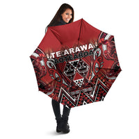 Aotearoa Te Arawa Umbrella Maori Tribal Dark Red Paua Shell Pattern