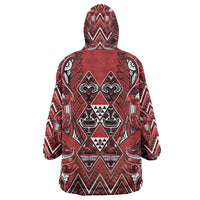 Aotearoa Te Arawa Wearable Blanket Hoodie Maori Tribal Dark Red Paua Shell Pattern