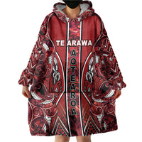 Aotearoa Te Arawa Wearable Blanket Hoodie Maori Tribal Dark Red Paua Shell Pattern