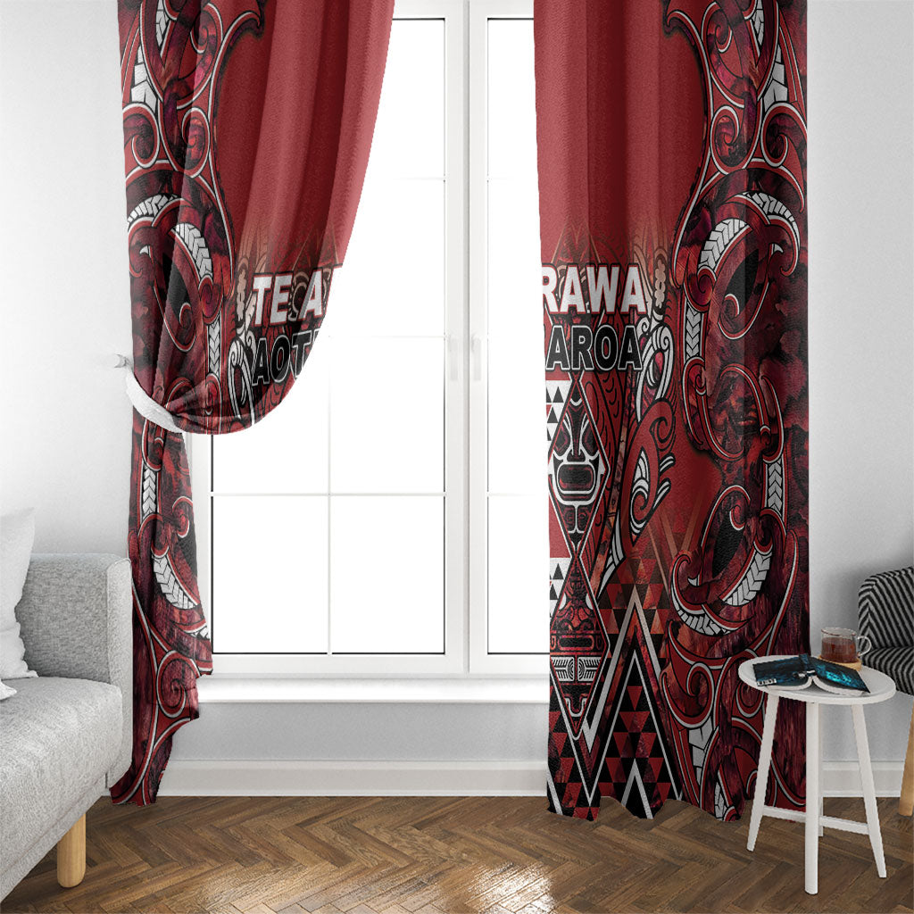 Aotearoa Te Arawa Window Curtain Maori Tribal Dark Red Paua Shell Pattern