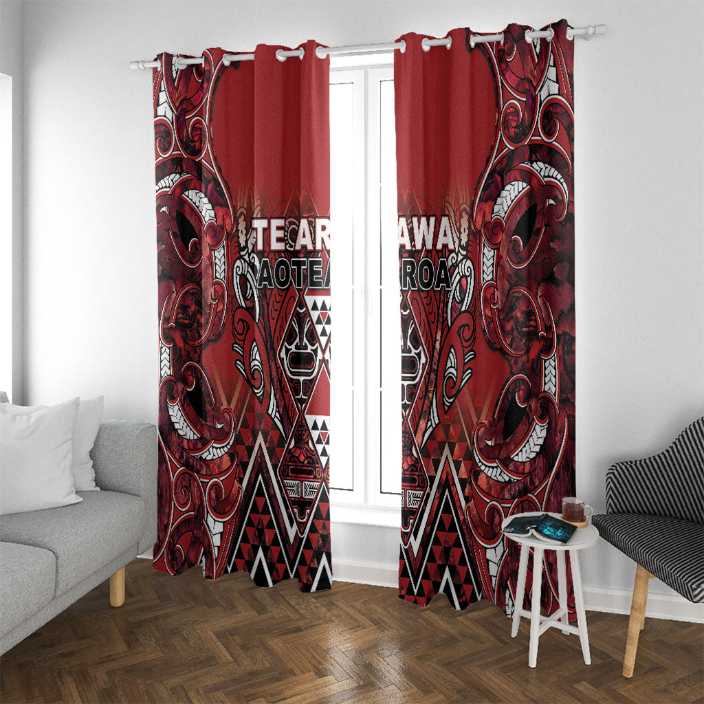 Aotearoa Te Arawa Window Curtain Maori Tribal Dark Red Paua Shell Pattern