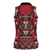 Aotearoa Te Arawa Women Sleeveless Polo Shirt Maori Tribal Dark Red Paua Shell Pattern