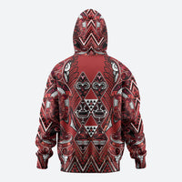Aotearoa Te Arawa Zip Hoodie Maori Tribal Dark Red Paua Shell Pattern