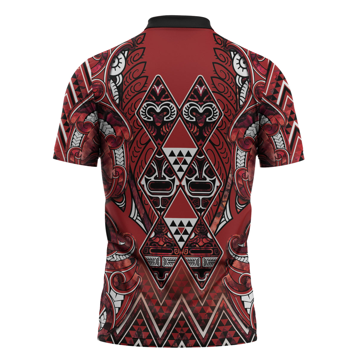 Aotearoa Te Arawa Zipper Polo Shirt Maori Tribal Dark Red Paua Shell Pattern