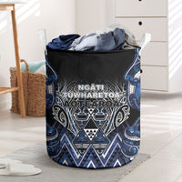 Aotearoa Tuwharetoa Laundry Basket Maori Tribal Navy Paua Shell Pattern