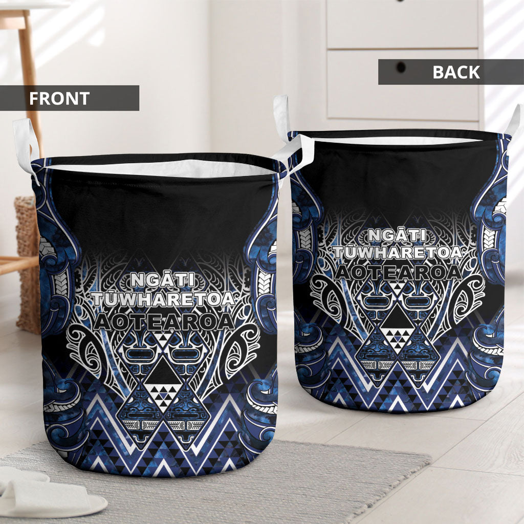 Aotearoa Tuwharetoa Laundry Basket Maori Tribal Navy Paua Shell Pattern