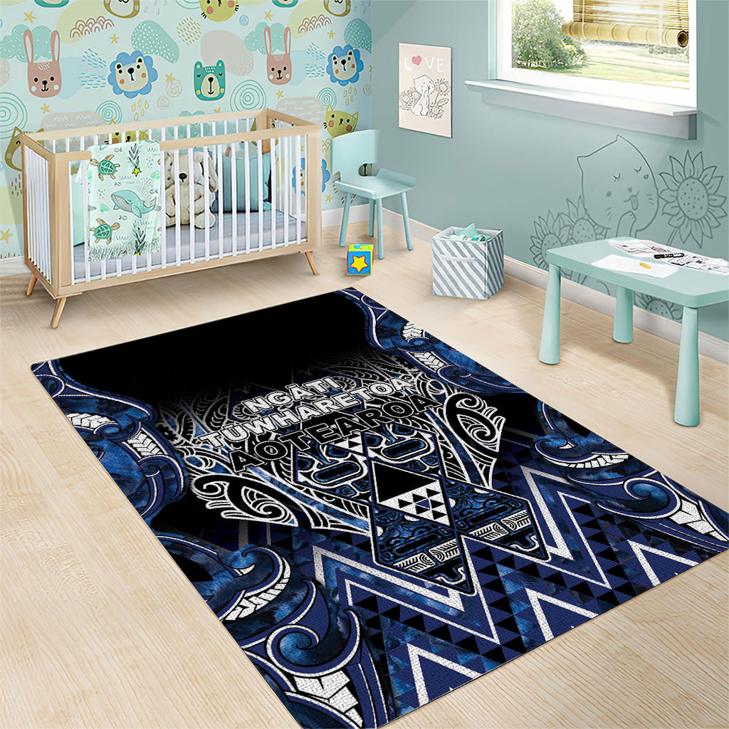 Aotearoa Tuwharetoa Area Rug Maori Tribal Navy Paua Shell Pattern