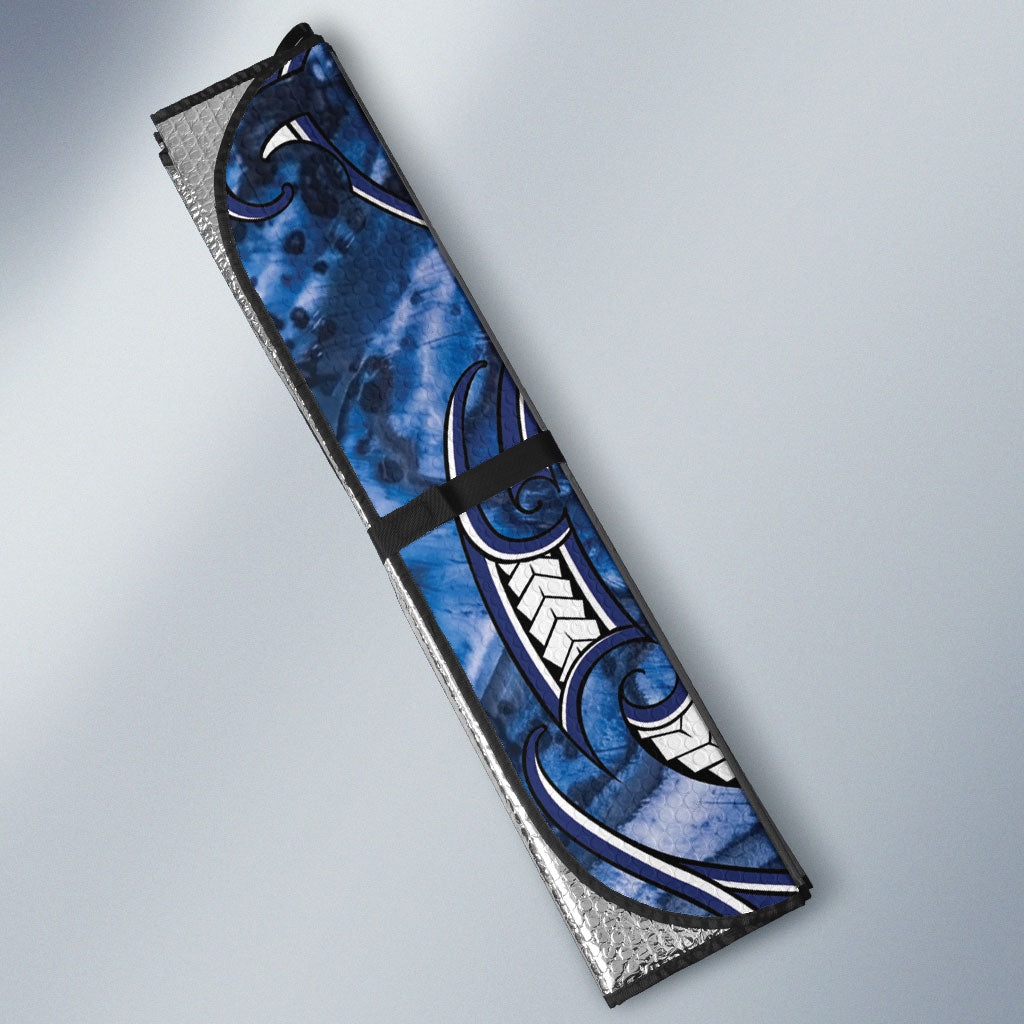 Aotearoa Tuwharetoa Auto Sun Shade Maori Tribal Navy Paua Shell Pattern