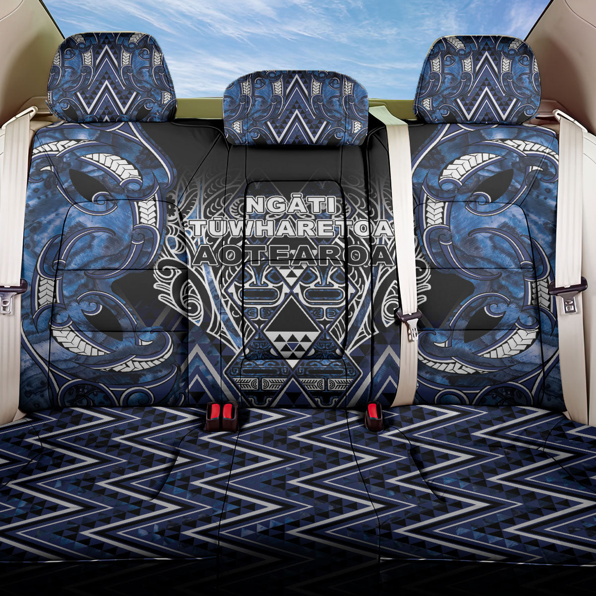 Aotearoa Tuwharetoa Back Car Seat Cover Maori Tribal Navy Paua Shell Pattern