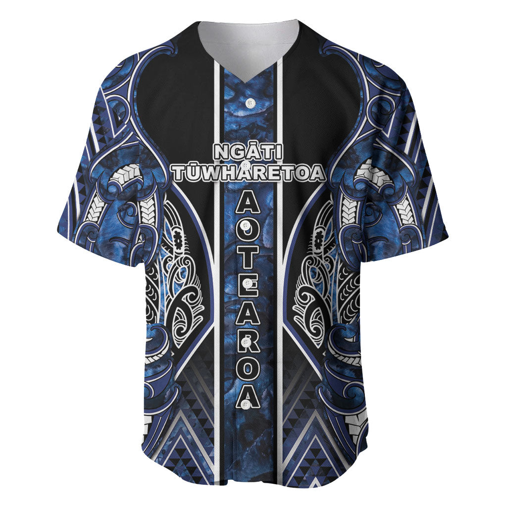 Aotearoa Tuwharetoa Baseball Jersey Maori Tribal Navy Paua Shell Pattern DT05 Navy - Polynesian Pride