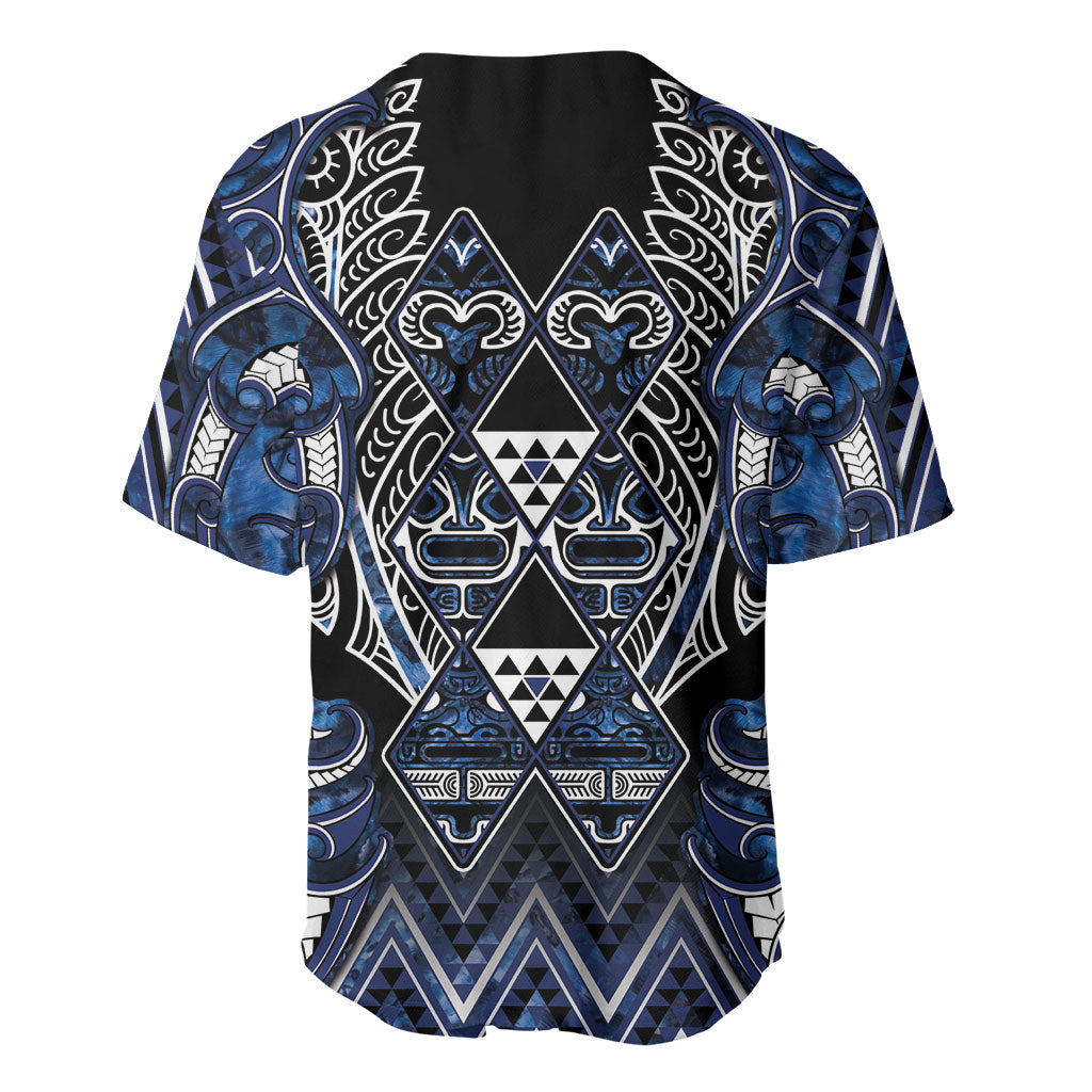 Aotearoa Tuwharetoa Baseball Jersey Maori Tribal Navy Paua Shell Pattern